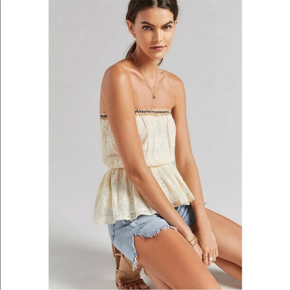 Verb/Anthropology Chic Cream Strapless Blouse